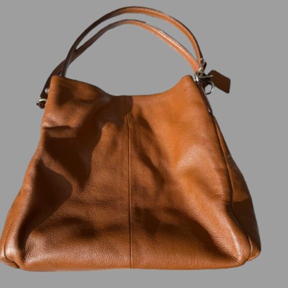 COACH Camel Pebbled Leather Hobo Shoulder Bag Large Like New - Picture 1 of 7